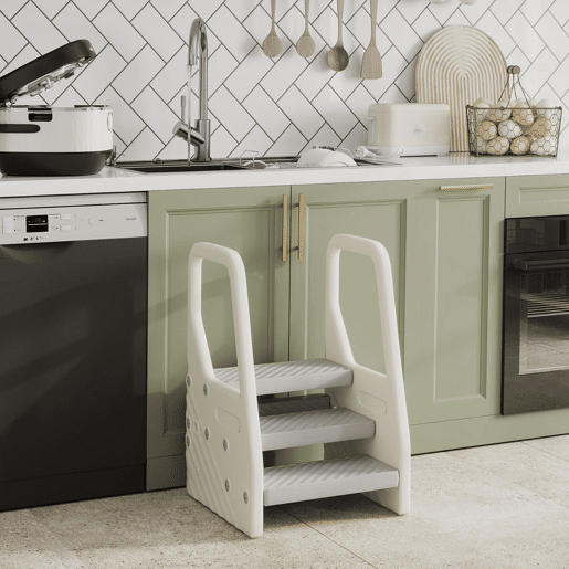 AIYAPLAY Banco Infantil Ajustável de 2 a 3 Degraus Torre de Aprendizagem Escada para Crianças de 2-5 Anos Superfície Antiderrapante para Casa de Banho Cozinha Quarto 43x42x65,5 cm Cinzento