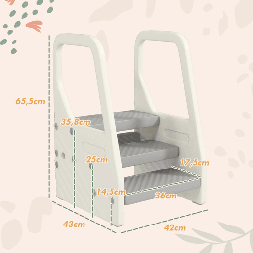 AIYAPLAY Banco Infantil Ajustável de 2 a 3 Degraus Torre de Aprendizagem Escada para Crianças de 2-5 Anos Superfície Antiderrapante para Casa de Banho Cozinha Quarto 43x42x65,5 cm Cinzento