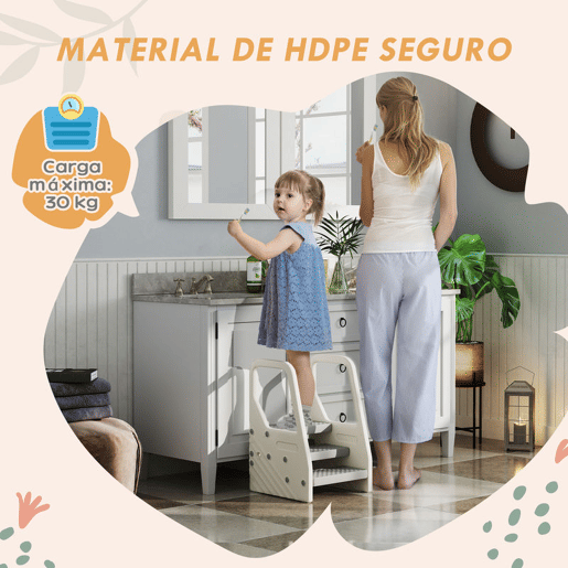 AIYAPLAY Banco Infantil Ajustável de 2 a 3 Degraus Torre de Aprendizagem Escada para Crianças de 2-5 Anos Superfície Antiderrapante para Casa de Banho Cozinha Quarto 43x42x65,5 cm Cinzento