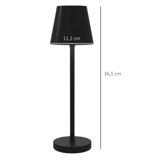 HOMCOM Candeeiro de Mesa com Luzes LED Candeeiro de Mesa Sem Fios Recarregável por USB-C 3 Cores Ecrã de Acrílico para Quarto Sala Ø11,2x36,5 cm Preto