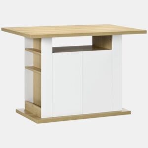 HOMCOM Ilha de Cozinha, para 4 Pessoas, Móvel de Cozinha Multifuncional, Mesa de Jantar com 4 Portas, Compartimentos Abertos, Prateleira Ajustável, 110x70x75,5 cm, Carvalho e Branco