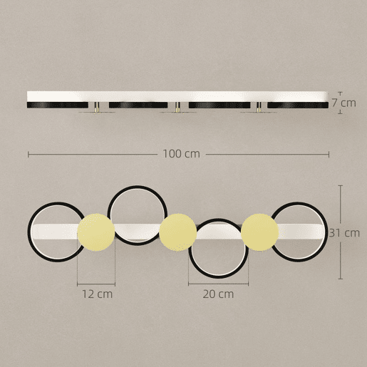 HOMCOM Candeeiro de Teto Regulável com 4 Focos Candeeiro LED de Teto com Controlo Remoto Modos de Cena 1500 lm 38 W, 3000 K-6500 K para Sala de Estar Quarto Escritório 100x31x7 cm Preto e Dourado