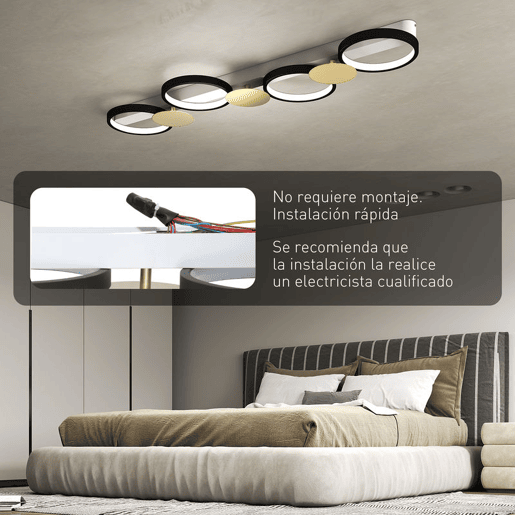 HOMCOM Candeeiro de Teto Regulável com 4 Focos Candeeiro LED de Teto com Controlo Remoto Modos de Cena 1500 lm 38 W, 3000 K-6500 K para Sala de Estar Quarto Escritório 100x31x7 cm Preto e Dourado