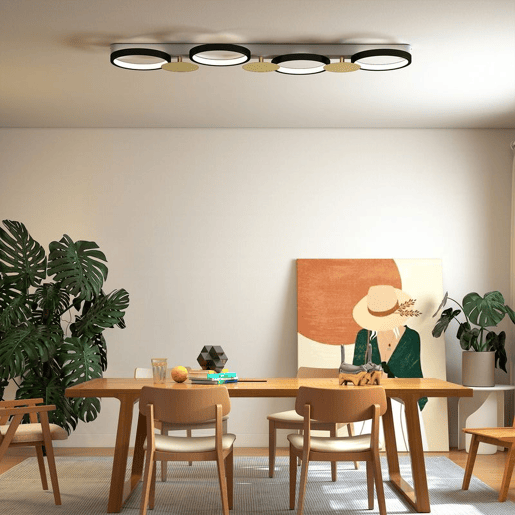 HOMCOM Candeeiro de Teto Regulável com 4 Focos Candeeiro LED de Teto com Controlo Remoto Modos de Cena 1500 lm 38 W, 3000 K-6500 K para Sala de Estar Quarto Escritório 100x31x7 cm Preto e Dourado