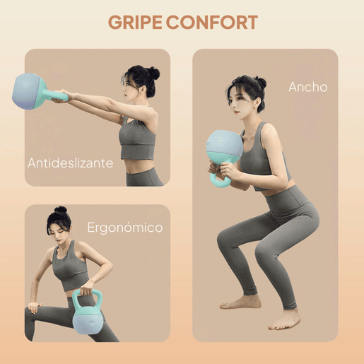 SPORTNOW Kettlebell de 6 kg Pesa Russa Preenchida de Areia Metálica e Alça Antiderrapante para Treino de Musculação em Casa Ginásio 19x19x28 cm Cinzento