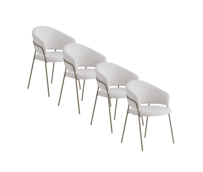 Pack de 4 sillones tapizados en chenilla color crema y patas de metal color topo