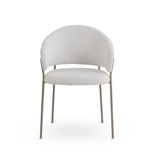 Pacote com 4 cadeirões estofados em chenille creme e pernas de metal cinza
