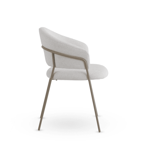 Pacote com 4 cadeirões estofados em chenille creme e pernas de metal cinza