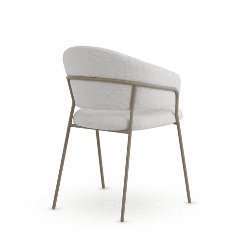 Pacote com 4 cadeirões estofados em chenille creme e pernas de metal cinza