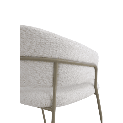 Pacote com 4 cadeirões estofados em chenille creme e pernas de metal cinza
