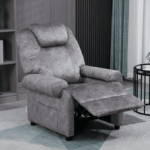HOMCOM Poltrona Relax Reclinável Poltrona para Sala de Estar com Apoio para os Pés Retrátil Encosto Alto Bolso Lateral Acolchoado Grosso 88x91x108 cm Cinzento