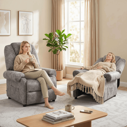 HOMCOM Poltrona Relax Reclinável Poltrona para Sala de Estar com Apoio para os Pés Retrátil Encosto Alto Bolso Lateral Acolchoado Grosso 88x91x108 cm Cinzento