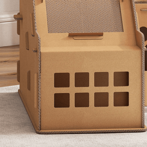 PawHut Arranhador para Gatos em Forma de Castelo 2 em 1 com 2 Áreas para Arranhar Catnip Rampa e Escada para Interior 67x66x57 cm Castanho