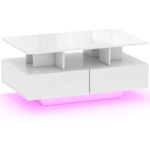 HOMCOM Mesa de Centro Moderna com LED Mesa de Centro com 4 Gavetas Prateleira Aberta e Luzes LED de 16 Cores para Sala de Estar 90x55x41 cm Branco Brilhante HOMCOM Mesa de Centro Moderna com LED Mesa de Centro com 4 Gavetas Prateleira Aberta e Luzes LED de 16 Cores para Sala de Estar 90x55x41 cm Branco Brilhante