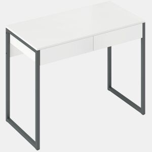 HOMCOM Secretária com 2 Gavetas 100x50x75 cm Mesa de Computador com Estrutura de Aço para Casa Escritório Espaços Pequenos Branco Brilhante