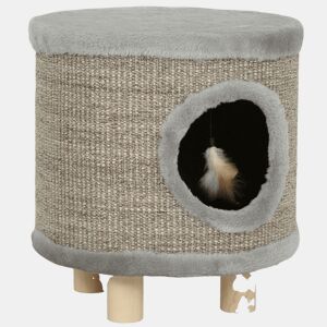 PawHut Casa para Gatos 3 em 1 Banco Apoio para os Pés e Cama com Arranhador Pés de Madeira e Brinquedo Pendurado para Interior 36x36x38 cm Cinzento