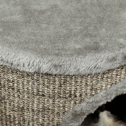 PawHut Casa para Gatos 3 em 1 Banco Apoio para os Pés e Cama com Arranhador Pés de Madeira e Brinquedo Pendurado para Interior 36x36x38 cm Cinzento