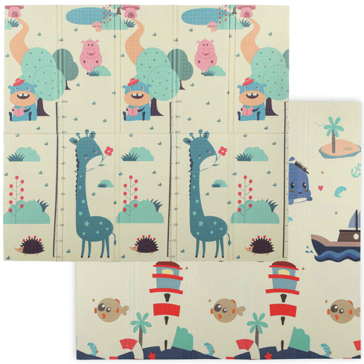 AIYAPLAY Tapete de Atividades para Bebé Acolchoado Dobrável e Reversível 196x176x1,5 cm Tapete de Brincar para Bebé XPE Dupla Face Impermeável Multicolor