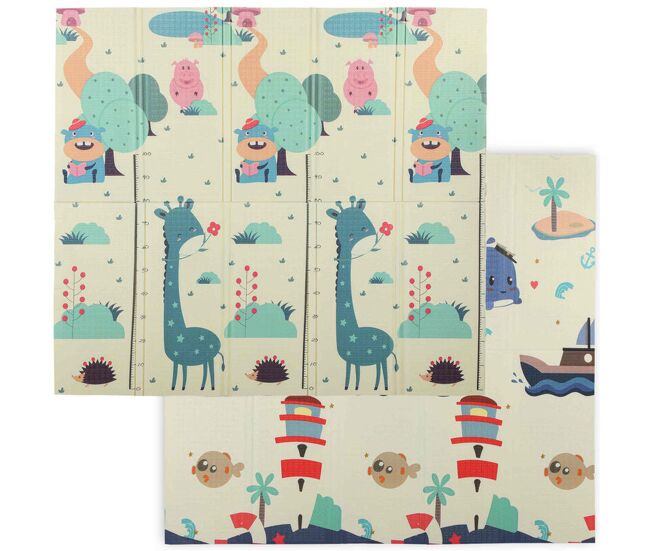 Aiyaplay alfombra bebé acolchada plegable reversible 196x176x1,5 cm diseño de ciervos y ballenas tapete de actividades bebé xpe doble cara impermeable multicolor