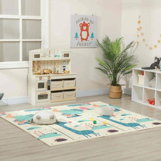AIYAPLAY Tapete de Atividades para Bebé Acolchoado Dobrável e Reversível 196x176x1,5 cm Tapete de Brincar para Bebé XPE Dupla Face Impermeável Multicolor