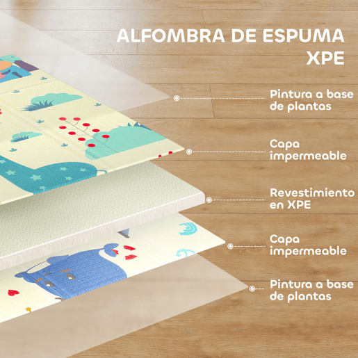AIYAPLAY Tapete de Atividades para Bebé Acolchoado Dobrável e Reversível 196x176x1,5 cm Tapete de Brincar para Bebé XPE Dupla Face Impermeável Multicolor