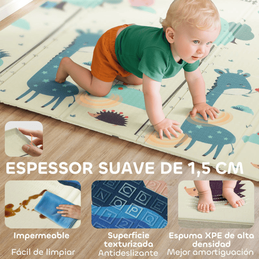 AIYAPLAY Tapete de Atividades para Bebé Acolchoado Dobrável e Reversível 196x176x1,5 cm Tapete de Brincar para Bebé XPE Dupla Face Impermeável Multicolor