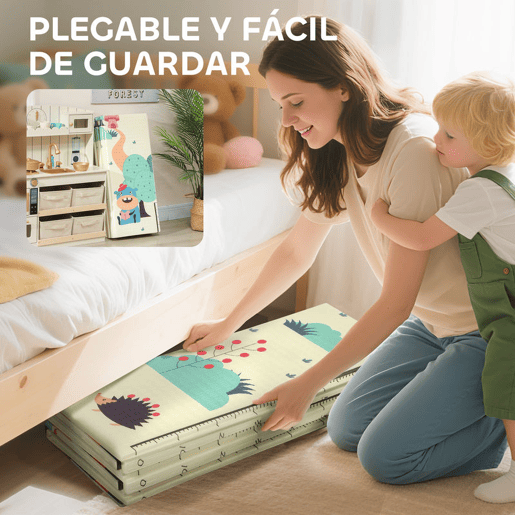 AIYAPLAY Tapete de Atividades para Bebé Acolchoado Dobrável e Reversível 196x176x1,5 cm Tapete de Brincar para Bebé XPE Dupla Face Impermeável Multicolor