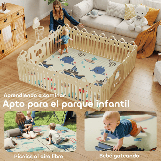 AIYAPLAY Tapete de Atividades para Bebé Acolchoado Dobrável e Reversível 196x176x1,5 cm Tapete de Brincar para Bebé XPE Dupla Face Impermeável Multicolor