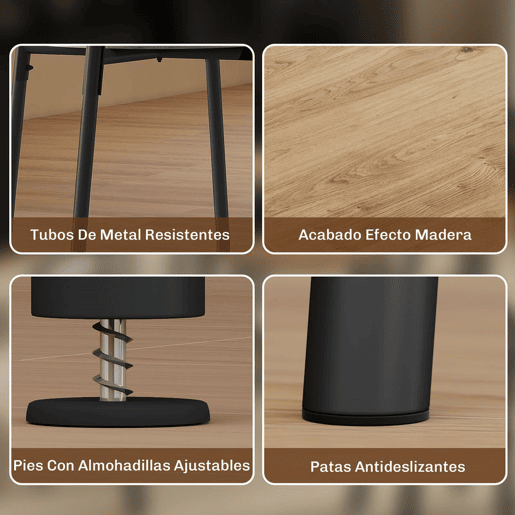 HOMCOM Conjunto de Mesa e Cadeiras de Jantar Compacto, Mesa Redonda com 4 Cadeiras, Estilo Industrial, Estrutura Metálica, Ideal para Espaços Pequenos, Sala de Jantar, Mesa Ø85x76 cm, Natural