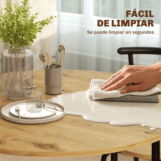 HOMCOM Conjunto de Mesa e Cadeiras de Jantar Compacto, Mesa Redonda com 4 Cadeiras, Estilo Industrial, Estrutura Metálica, Ideal para Espaços Pequenos, Sala de Jantar, Mesa Ø85x76 cm, Natural