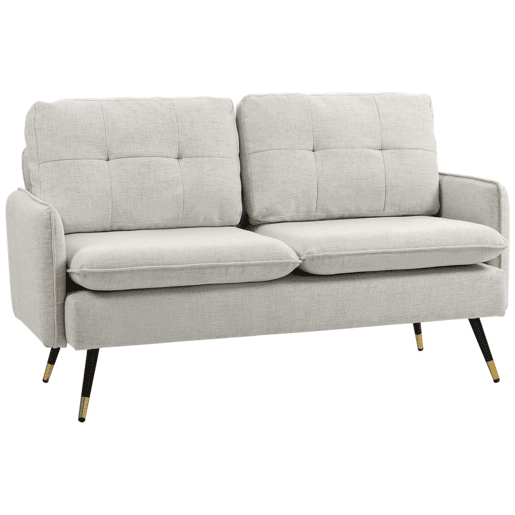 HOMCOM Sofá de 2 Lugares Sofá Moderno Estofado em Poliéster com 4 Almofadas Apoio para os Braços e Pés de Aço para Sala de Estar Escritório Carga Máxima 240 kg 139x68x80 cm Creme