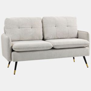 HOMCOM Sofá de 2 Lugares Sofá Moderno Estofado em Poliéster com 4 Almofadas Apoio para os Braços e Pés de Aço para Sala de Estar Escritório Carga Máxima 240 kg 139x68x80 cm Creme