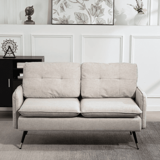 HOMCOM Sofá de 2 Lugares Sofá Moderno Estofado em Poliéster com 4 Almofadas Apoio para os Braços e Pés de Aço para Sala de Estar Escritório Carga Máxima 240 kg 139x68x80 cm Creme
