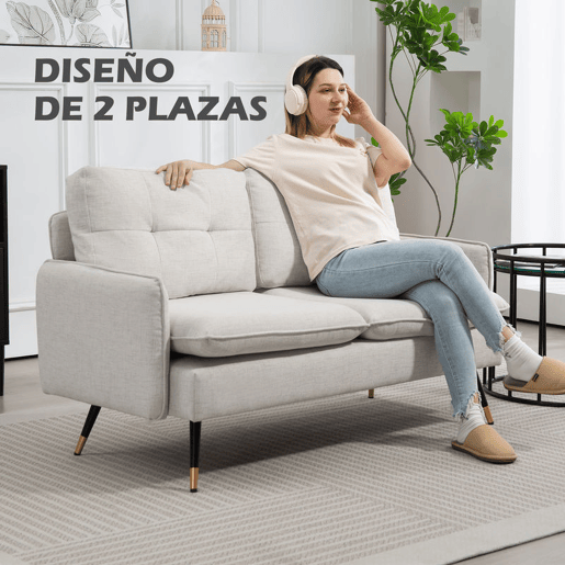 HOMCOM Sofá de 2 Lugares Sofá Moderno Estofado em Poliéster com 4 Almofadas Apoio para os Braços e Pés de Aço para Sala de Estar Escritório Carga Máxima 240 kg 139x68x80 cm Creme