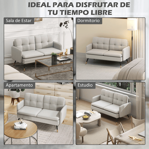 HOMCOM Sofá de 2 Lugares Sofá Moderno Estofado em Poliéster com 4 Almofadas Apoio para os Braços e Pés de Aço para Sala de Estar Escritório Carga Máxima 240 kg 139x68x80 cm Creme