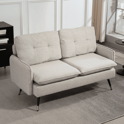 HOMCOM Sofá de 2 Lugares Sofá Moderno Estofado em Poliéster com 4 Almofadas Apoio para os Braços e Pés de Aço para Sala de Estar Escritório Carga Máxima 240 kg 139x68x80 cm Creme