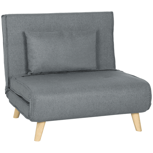 HOMCOM Poltrona 2 em 1 Sofá Cama Individual Dobrável com Encosto Ajustável e Almofada para Sala de Estar Dormitório Escritório Carga 125 kg 90x78x79 cm Cinza