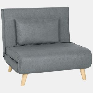 HOMCOM Poltrona 2 em 1 Sofá Cama Individual Dobrável com Encosto Ajustável e Almofada para Sala de Estar Dormitório Escritório Carga 125 kg 90x78x79 cm Cinza