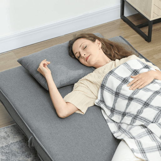 HOMCOM Poltrona 2 em 1 Sofá Cama Individual Dobrável com Encosto Ajustável e Almofada para Sala de Estar Dormitório Escritório Carga 125 kg 90x78x79 cm Cinza
