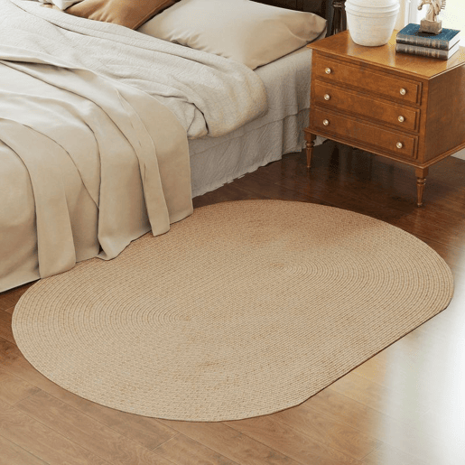 HOMCOM Tapete Oval para Sala de Estar 170x120 cm Tapete Lavável à Máquina Tecido à Mão Estilo Rústico Tapete para Sala de Estar Quarto Sala de Jantar Bege