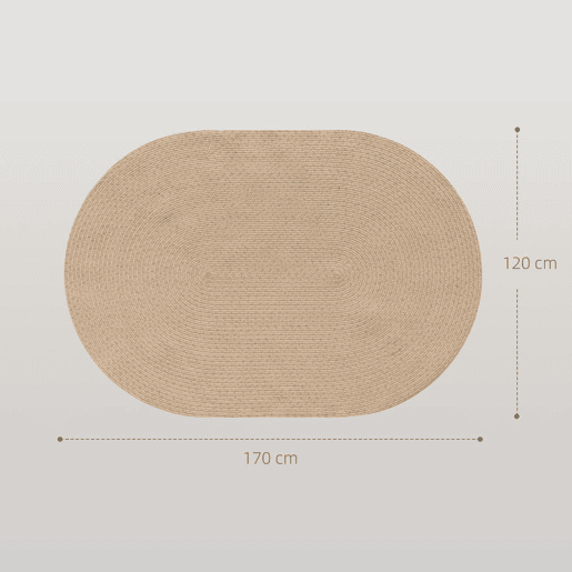 HOMCOM Tapete Oval para Sala de Estar 170x120 cm Tapete Lavável à Máquina Tecido à Mão Estilo Rústico Tapete para Sala de Estar Quarto Sala de Jantar Bege