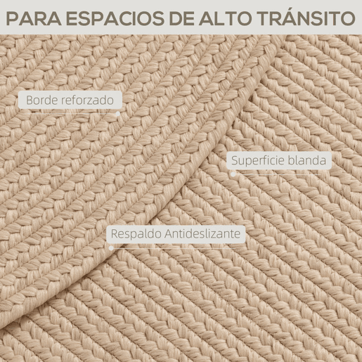 HOMCOM Tapete Oval para Sala de Estar 170x120 cm Tapete Lavável à Máquina Tecido à Mão Estilo Rústico Tapete para Sala de Estar Quarto Sala de Jantar Bege