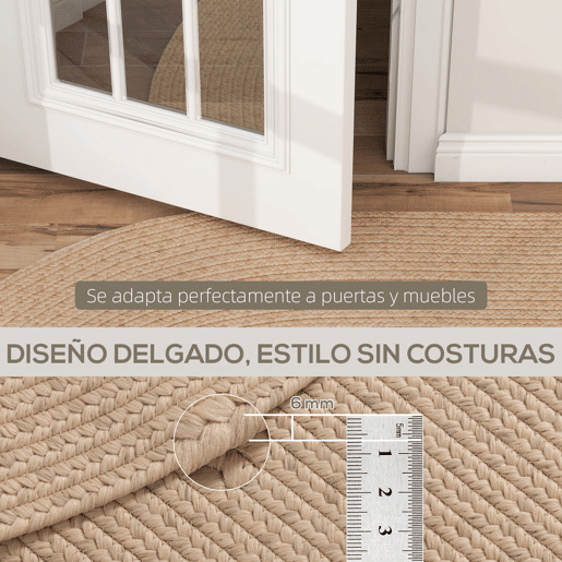 HOMCOM Tapete Oval para Sala de Estar 170x120 cm Tapete Lavável à Máquina Tecido à Mão Estilo Rústico Tapete para Sala de Estar Quarto Sala de Jantar Bege