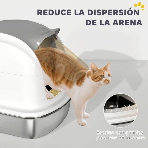 PawHut Caixa de Areia para Gatos em Aço Inoxidável XL Caixa de Areia para Gatos Grandes com Tampa Abatível Laterais Alta Entrada Superior Pá sem Odores Fácil de Limpar Antifugas 52,4x41,3x42 cm Branco
