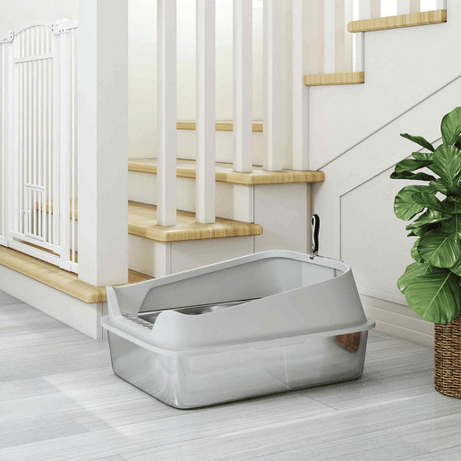 PawHut Caixa de Areia para Gatos em Aço Inoxidável XXL Caixa de Areia para Gatos com Borda Alta Pá Fácil de Limpar À Prova de Fugas 70x50x30 cm Cinzento