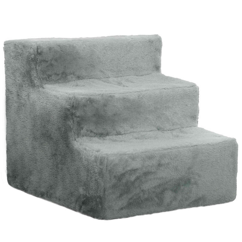 Pawhut escalera para perros de 3 peldaños con funda extraíble y lavable escalera para mascotas mayores perros pequeños gatos para cama sofá 46x35x35 cm gris claro