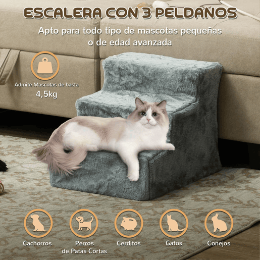 PawHut Escada para Animais de Estimação com 3 Degraus 2 em 1 com Capa Removível e Lavável Escada para Cães Gatos 35x46x35 cm Cinza