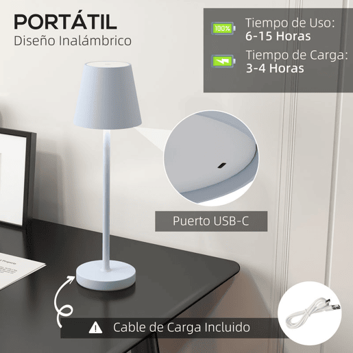 HOMCOM Candeeiro de Mesa com Luzes LED Candeeiro de Mesa Sem Fios Recarregável por USB-C 3 Cores Ecrã de Acrílico para Quarto Sala Ø11,2x36,5 cm Branco
