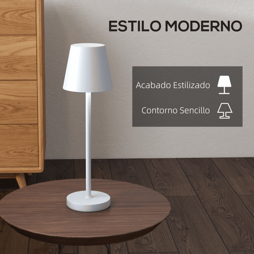 HOMCOM Candeeiro de Mesa com Luzes LED Candeeiro de Mesa Sem Fios Recarregável por USB-C 3 Cores Ecrã de Acrílico para Quarto Sala Ø11,2x36,5 cm Branco