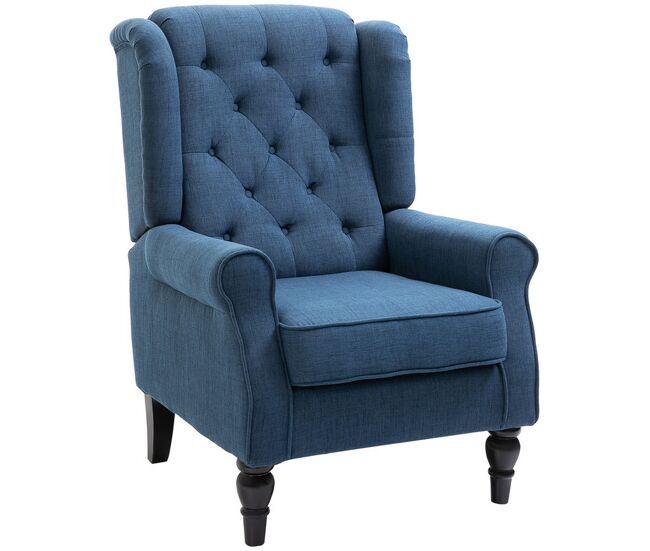 Homcom sillón orejero moderno, butaca de salón con reposabrazos y patas de madera, sofá individual carga 160 kg para oficina, sala de estar y dormitorio, azul
